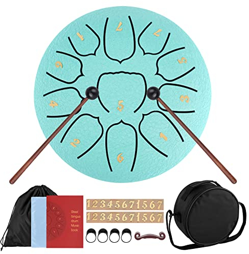 DICLLY Tongue Drum 11 Noten 6 Zoll,Zungentrommel Scheibentrommel,Steel Pan Töne Schlaginstrument Hand Pan Drum mit Zubehörbox,Tasche,Fingerpick,Musikbuch und Schlägel für Meditation Yoga Klangheilung