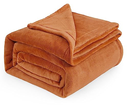 Bedsure Fleece Blanket King Size - Soft Cosy Fluffy Throw Blankets for Bed, Warm Large Throws for Audlts, Burnt Orange, 270x230 cm
