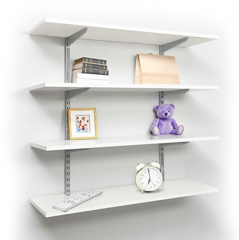 Horison Industries Twin Slot Wall Shelving, White, 4 Tier, 1000x1000x300mm | Wall Mounted Shelving System, Floating Melamine Shelves for Steel Shelf, Floating Shelfs, Shelves for Offices, Home