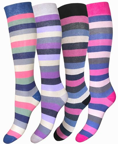 4 Paia di Calze Lunghe Alte al Ginocchio da Donna in Morbido Cotone - One Size (Mix 2)