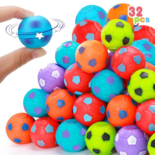 32PCS Fidget Spinner Soccer Balls Sports Party Favors Bulk for Kids 4-8 8-12 Goodie Treat Bag Stuffers Classroom Treasure Toys Carnival Prizes Pinata Filler Birthday Trinket End of Year Students Gifts