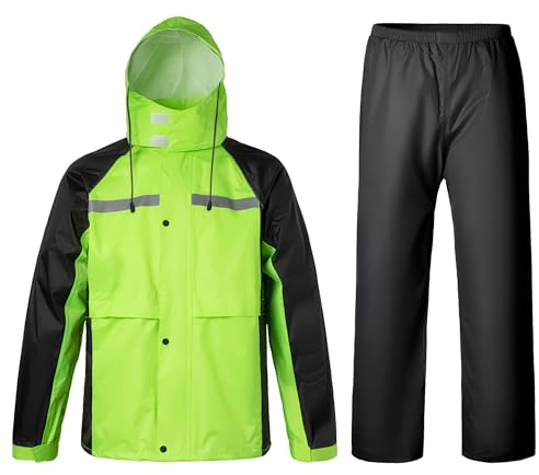 Oralidera Regenanzug für Herren Damen Reflektierend Winddicht Regenanzug Regenbekleidung Fahrrad Regenjacke und Regenhose Wasserdichter Anzug, Grün+Schwarz, XL