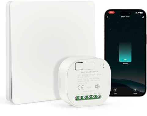 VIPMOON Wifi Lichtschalter 230V Funk Lichtschalter Set RF433Mhz,Wlan Wandschalter 100V-240V, Verkabelung frei, 16A Relais Empfänger mit Schalter ohne Batterie,kompatibel mit Alxea und Google Assistant