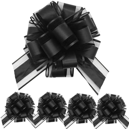 We Moment Zone 5 PCS 7 in(17.78cm) Large Pull Bows Wrapping Pull Bow Ribbon，Black Gift Wrap Bows for Gift Wrapping Baskets Wedding or Flower Decorations, Valentine's Day Birthday Gift Decorations