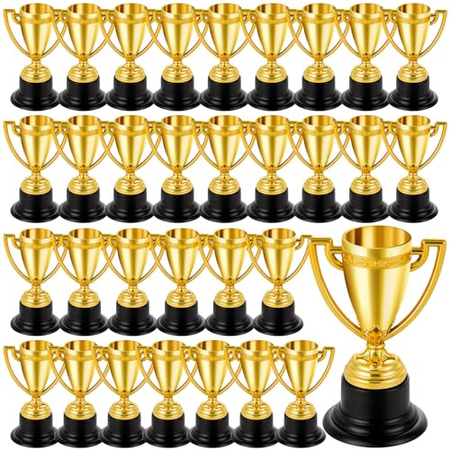 32 mini trofei sfusi per bambini, in plastica leggera di alta qualità, piccoli trofei dorati, perfetti per tornei sportivi, premi scolastici e bomboniere per feste