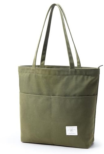 KALIDI Canvas Tasche Damen Handtasche mit Vorderen Taschen Umhängetasche Shopper Tasche Damen Groß Schultertasche für Schule Arbeit Einkauf Alltag Reisen