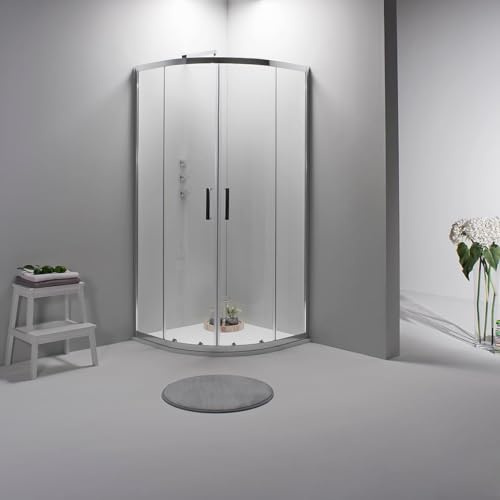 Box Doccia Semicircolare 80 x 80 cm - Cabina Doccia in Cristallo Temperato 6mm, Trasparente e Scorrevole con Profilo Flat Cromato Adattabile - Facile da Installare e Pulire