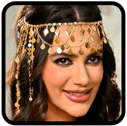 Fashband Goldfarbene Kopfkette mit Pailletten-Quaste, Stirnband, Festival-Kostüm, Kopfschmuck, Haarschmuck für Damen