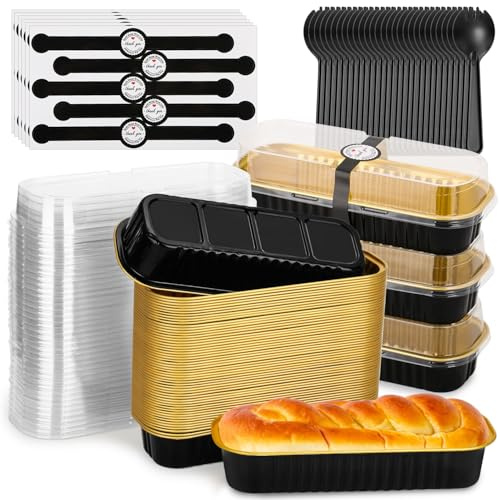selizo 60 Pack 6.8oz Mini Loaf Baking Cake Pans with Lids, Rectangle Disposable Aluminum Foil Loaf Baking Pans, Small Baking Cake Tins Cup Cake Containers for Individual Cakes