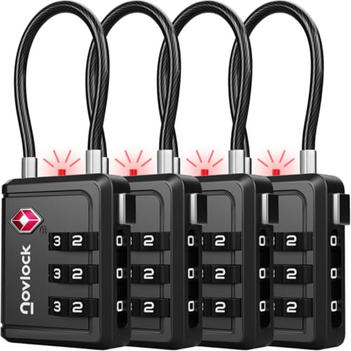 TSA Schlösser mit Öffnungsanzeige – Kofferschlösser – Gepäckschlösser für Koffer, Rucksack und sonstiges Gepäck – 4 Stück, Schwarz