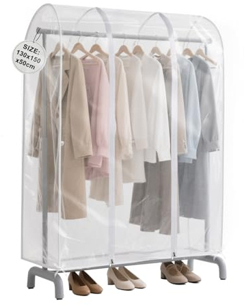 EXLECO Fundas Transparentes para Ropa 130 * 150 * 50 cm, Funda Protectora para Perchero con 2 Cremallera Funda Ropa Armario de PEVA Fundas para Armarios Funda Tendedero de Antihumedad y Antipolvo
