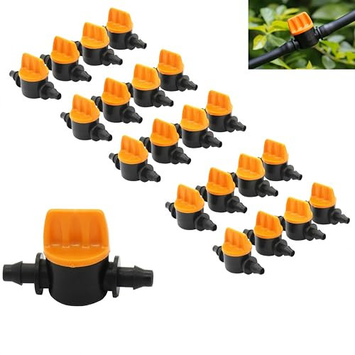 Vanne d'irrigation goutte à goutte 20 pièces 1/4 pouce - Soupape d'arrêt pour tuyaux d'irrigation, idéale pour jardins, serres et systèmes d'irrigation