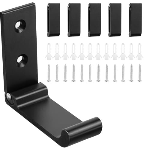 flintronic 6-Stück Garderobenhaken, Kleiderhaken zum Schrauben, Haken für Akustikpaneele, Schlafzimmer, Wohnzimmer, Badezimmer, Wandhaken für Jacken, Hut, Garderobe, Metall, 7,5CM, Schwarz