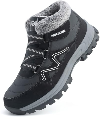 Moudn Botas de Nieve hombre Invierno Trekking Senderismo Botines hombre Cálidas Piel Forro Zapatos de Senderismo Antideslizantes Zapatos