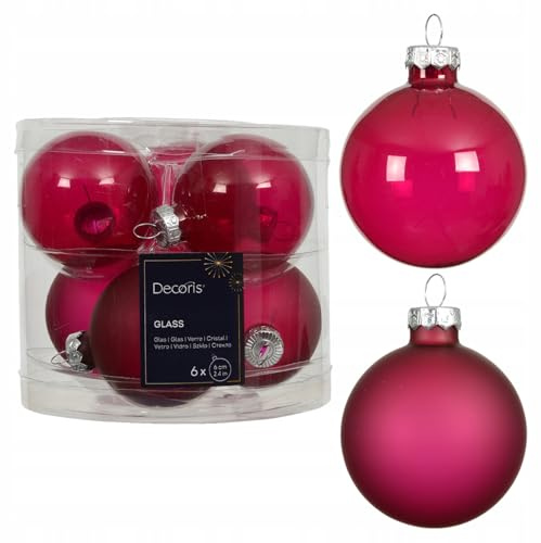 Fuchsia Weihnachtskugeln Set, Glas, Matt & Glänzend, 6cm, 6er Pack, Elegante Dekoration