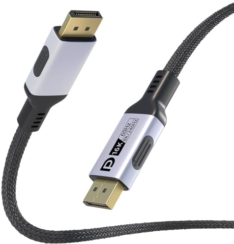 16K@60Hz 80Gbps DisplayPort Cable 2.1 8K@240Hz 4K@480Hz Display Port Cable DP Cord HDR, HDCP2.3, DSC1.2a, FreeSync, G-Sync, Alu Braid Compatible Monitor, Graphics RTX 5090 4090, PC(5Ft/1.5M)