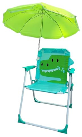 Sedia pieghevole per bambini, sedia da viaggio, sedia da campeggio all'aperto, comoda sedia per bambini con ombrello rimovibile, seduta durevole per giardino prato, piscina terrazza, picnic all'aperto