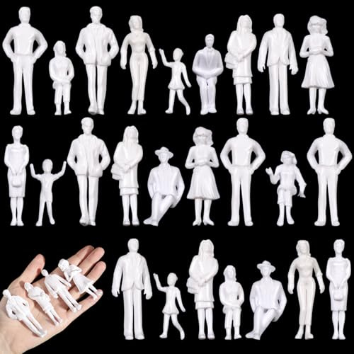 Namalu 30 pezzi Scala 1: 25 Personaggi in Miniatura per Modellismo Mini Figure Diorama Figurine di Persone Bianche Non Verniciate Modello in Scala Architettonica Modellini di Persone per Treno