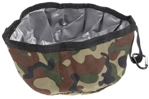MOTHNUR Gamelle Pliable Portable pour Chiens Petite Taille, Bol de Voyage en Tissu Oxford Camouflage Vert, Capacité 600 ML, Bol Étanche Antidérapant pour Sorties et Voyages