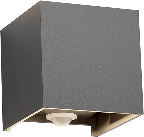 Klighten Lampada da esterno, 12W Applique da Parete con sensore di movimento per luci esterni/interni Lampada da parete con fascio regolabile IP65 Impermeabile 3000K,Grigio scuro