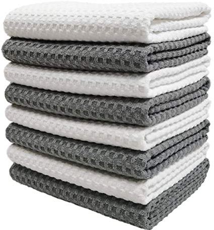 Polyte - Premium-Geschirrtücher aus Mikrofaser - Waffelstruktur - 8 Stück (Grau,Weiß, 40x71 cm)