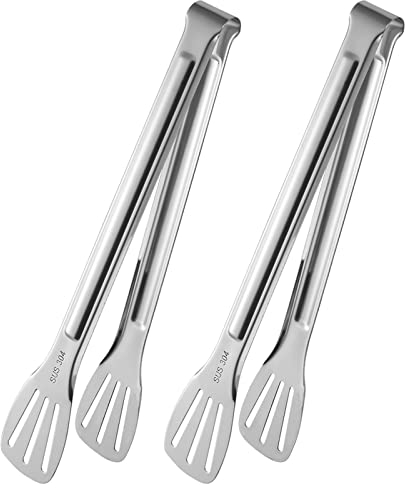 olyee 2 Stück Küchenzange Edelstahl Set Grillzange 28cm Zange Küche Rutschfest Grillpinzette Garten Fleischzange Kochzange Spülmaschinengeeignet