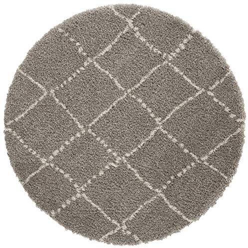 Mint Rugs Hash Alfombra Redonda, Suave, mullida, de Pelo Largo, Shaggy Flokati, diseño de Rombos, para salón, Cocina, Pasillo o Dormitorio, Color Gris y Crema, diámetro de 120 cm, Polipropileno