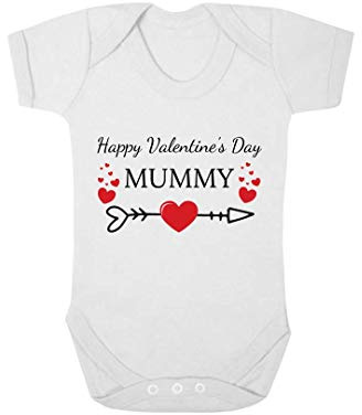Second Ave Happy Valentine's Day Mummy Baby Grow Vest White Shortsleeve Babygrow Bodysuit
