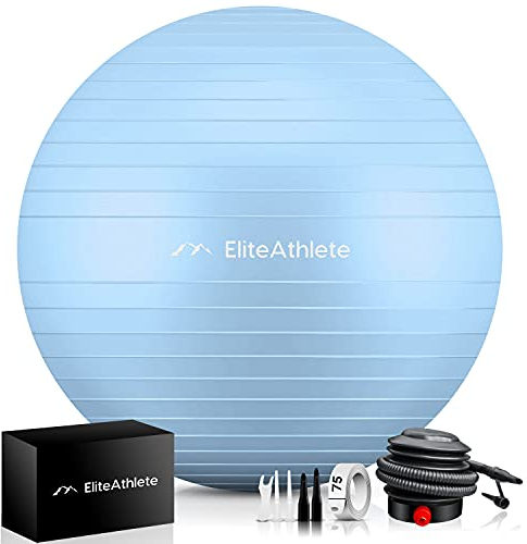EliteAthlete Gymnastikball Sitzball Büro ergonomisch mit Anti Burst System - Fitness Pilates Schwangerschaft - Schwangerschaftsball Fitnessball Yogaball - Yoga Ball 65cm inkl. Luftpumpe