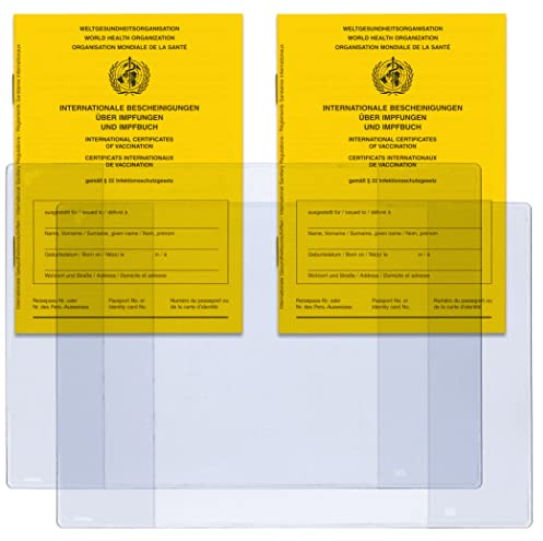 Welsberg Juego de 2 fundas para carnés de vacunación y 2 fundas transparentes para certificado internacional de vacunaciones y libro de vacunación