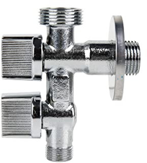 Cofan Válvula de Escuadra con Doble Salida | Medidas: 1/2 x 3/4 x 3/8 | Fabricada en Latón CW617N | Rosca de Entrada a Gas