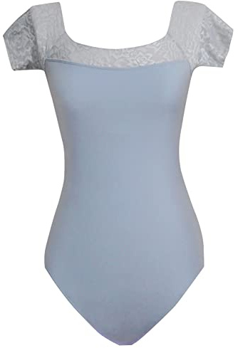 ROYAL SMEELA Maillot Ballet Negro Mujer Leotardo Danza Manga Corta Encaje