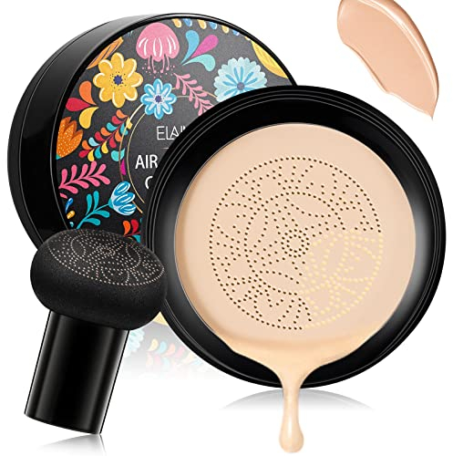 Air Cushion CC Cream Mushroom Head Fond de Teint Couvrant BB Crème Correcteur de Maquillage Nude Hydratant Éclaircissant (Naturelle)