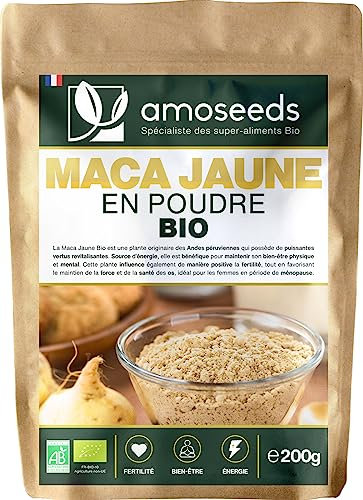 Maca Jaune en Poudre BIO 200G | 100% racine de Maca du Pérou | Fertilité, Tonus, Énergie mentale | Qualité Supérieure (200g)