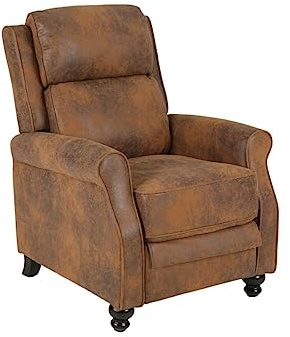 Brown Faux Leather Manual Recliner Armchair – High Seat Armchair with Footstool, High Back Chair for Elderly, PU Leather Reclining TV Chair for Living Room, Comfortable Fireside or Home Cinema Seat