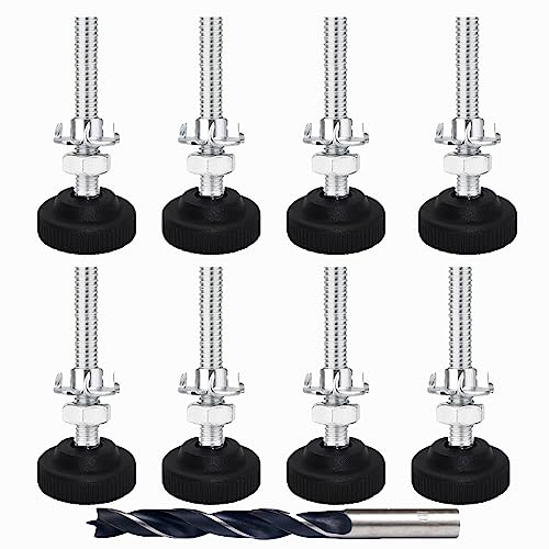 Panexf Verstellschraube 8 Stück Möbelfüße Verstellbar Metall M8 x 85 mm Stellfüße Füße für Möbel, Regulierschraube Justierschraube mit Einschlagmuttern,Kontermuttern und Metallbohrern