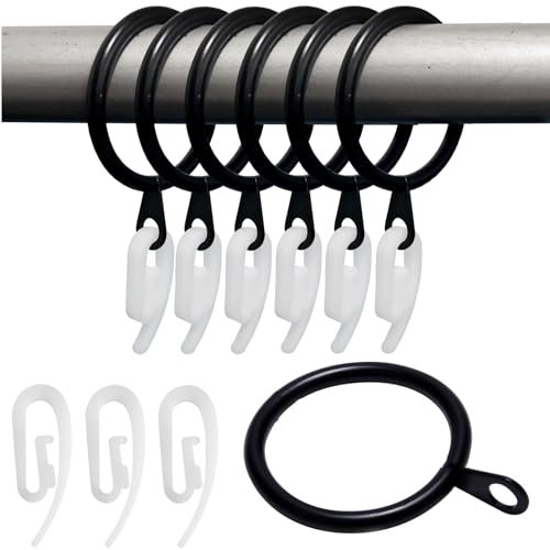 52 Set Metal Curtain Rings Drapery Hanging Rings with Plastic Curtain Hooks for Curtains and Rods, 30 mm Internal Diameter
