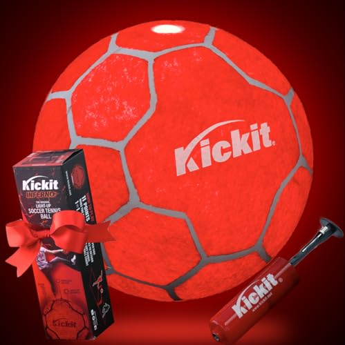 Kickit Soccer LED Light-Up Tennis Ball, Official Soft Lightweight Ball for Training, Freestyle & Juggling, All Ages Outdoor Fun, Backyard, Beach & Court Play, Size 5