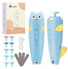 Lictin Lima de uñas eléctrica para bebé, recargable, lima de uñas para bebé, lima de uñas eléctrica con luz, lima de uñas para bebé, con 10 almohadillas de repuesto para cabezal de lijado