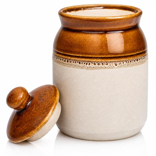 Decorative Ceramic Jar With Lid For Kitchen Pantry Countertop Home Dining Table Accessories Condiment Pickle Spice Coffee Tea Caddy Sugar Salt Herbs Food Storage Canister Holder Hand Painted