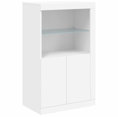 vidaXL Side Cabinet with LED Lights, Sideboard for Hallway Living Room, Cupboard with Shelf, Home Organiser, Modern Style, White Engineered Wood
