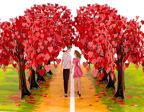 Three Dee Cards - Romantic Heart Tree Avenue Anniversary 3D Pop Up Card Valentines Day For Her Engagement Congratulations on Wedding card Wife Birthday Couple Pop-up Greeting Card