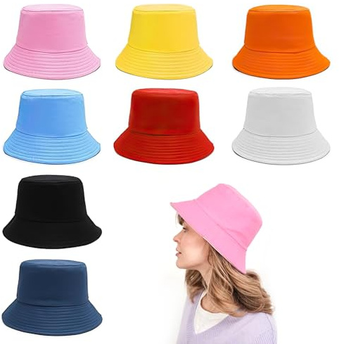 LUFEIS Bucket Hat, 8 Pack Unisex Bucket Hats, Solid Colour Fisherman's Hat, Reversible Fisherman Hats Double-Sided Wearable Sun Hat for Camping, Hiking, Traveling, Fishing, 8 Colors