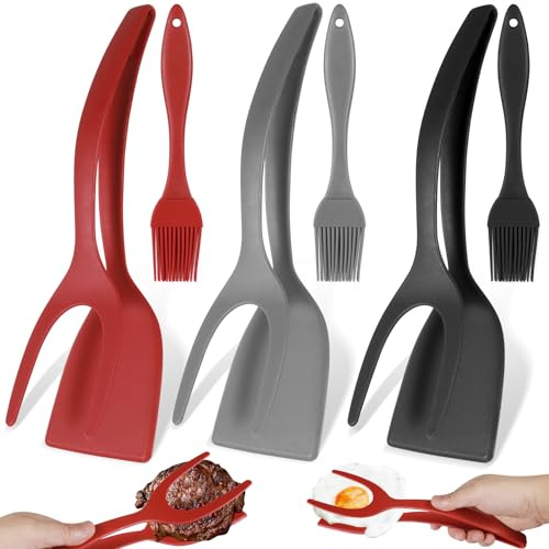 6 Pcs Egg Flipper Tongs, 2 in 1 Grip and Flip Silicone Spatula Tongs, Heat Resistant Pancake Spatula, Pancake Bread Fish Barbecue Steak Cooking Tool