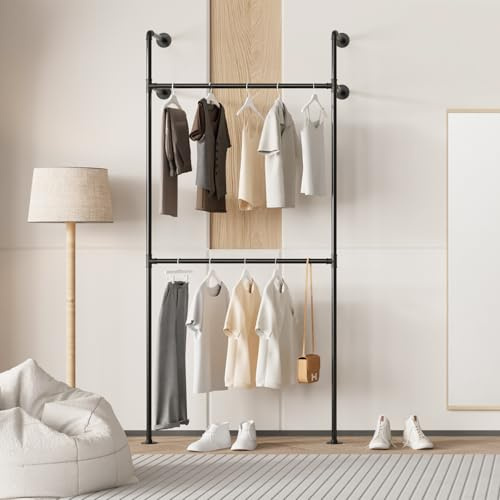 YheenLf Appendiabiti da Parete Industrial, Colonne Singole e Uno Strato, cabina armadio componibile, Stand Attaccapanni per Camera da Letto in Robusti Tubi, Facile da Montare, 105x220cm