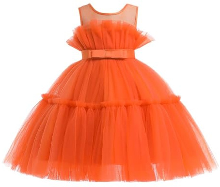 Lito Angels Robe de cérémonie Fille en Tulle superposé | Corsage sans manches à volants, jupe tulle superposée, ceinture à nœud, Mariage, Cérémonie, Baptême, Communion, Anniversaire