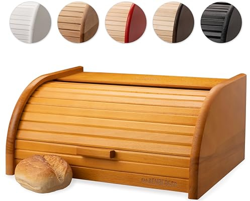 FALKENBERGER - Panera de madera de haya de aproximadamente 39x29x18 cm, panera de pan enrollado tradicional con tapa enrollable hecha a mano