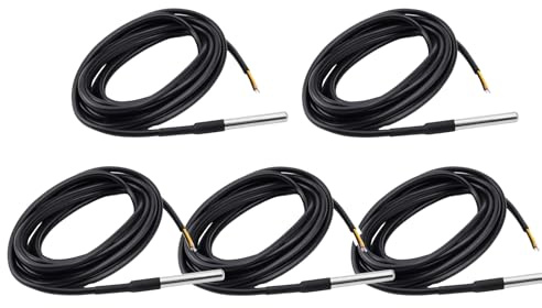 Aideepen 5 Stuck Temperatursensor, 3m Kabel Wasserdicht Temperaturfühler digitaler Edelstahl Temperatursensor kompatibel mit Arduino und Raspberry Pi inklusive E-Book, kompatibel mit Shelly