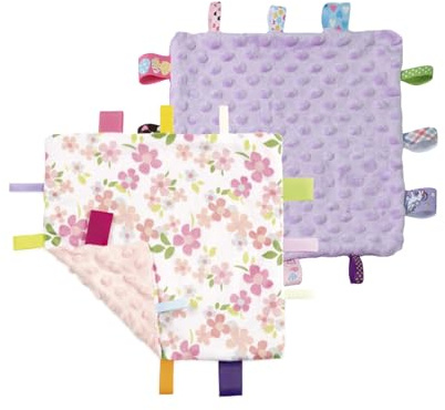 CREVENT Tag Security Blankets for Babies, Soft Small Loveys for Girls, Baby Comforter Sensory Blanket, Great Gifts for Birthday Baby Shower 24X24cm (Wildflow+Purple)