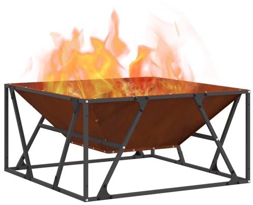 vidaXL Focolare Marrone 80 x 80 x 40 cm, Stile Moderno, focolare Quadrato in Acciaio, Resistente alla ruggine, Perfetto per scaldare Feste all'aperto